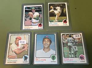 lot 61D image: 5 1973 Topps Baseball Stars Lot - Palmer, Fingers, Garvey, Williams, Morgan - Vintage Baseball Cards