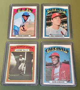 lot 63D image: 4 1972 Topps Vintage Baseball Star Cards - Gibson, Clemente, Jenkins, Simmons