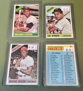lot 65D image: 4 1966 Topps Vintage Baseball Star Card Lot - Cepeda, Allen, Aparicio, Checklist