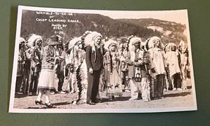 lot 67D image: 1929 President Coolidge Post Card Wamble-To-Ka-Ha or Chief Landing Eagle