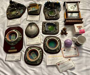 lot 93D image: Large Collection of Pittsburgh Steelers, Pirates, and Penguins Memorabilia - (8) Limited Edition Stadium Replicas, Desk Clock, Mug, Snowglobe, Bear, Ball