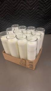 lot 109 image: Set of 12 St. Jude Candles in Clear Glass Holders