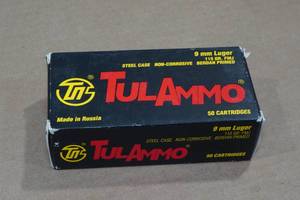 lot 156 image: 50 TulAmmo 9mm Luger 115 Gr FMJ Steel Case Ammo