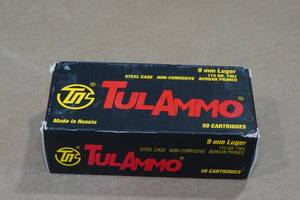lot 157 image: 50 TulAmmo 9mm Luger 115 Gr FMJ Steel Case Ammo