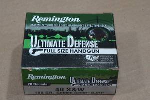 lot 166 image: 20 Remington Ultimate Defense .40 S&W 180 Gr Golden Saber BJ HP Ammo