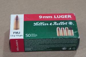 lot 167 image: 50 Sellier & Bellot 9mm Luger 115 Gr FMJ Ammo