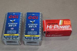 lot 170 image: Assorted .22 LR Ammo - 100 CCI Stinger, 50 Federal Hi-Power