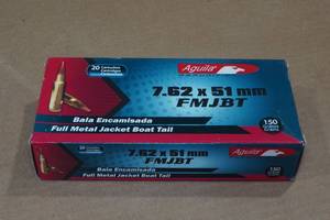 lot 186 image: 20 Aguila 7.62 x 51mm (.308) 150 Gr FMJ BT Ammo