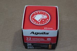 lot 194 image: 250 Aguila .22 LR 38 Gr Copper Plated HP Ammo