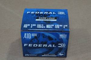lot 215 image: 25 Federal Game Load .410 Bore 3 4 Shot Shotshells