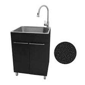 Glacier Bay 24 in. W x 21 in. D x 34 in. L Stainless Steel Laundry Sink with Faucet and Drawer Cabinet in Black 620 Customer Returns Review all pictures
