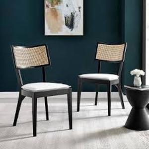 Lot of 2 MODWAY Caledonia Chair Beige Wood Dining Customer Returns Review all pictures