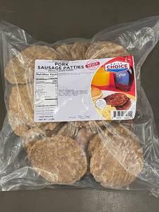 Frozen Fully Cooked Pork Sausage Patties - 3 lb Bag