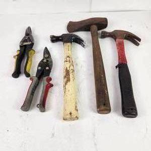 lot 52 image: Lot Of Five Tools Hammers Axe Snippers Good Condition