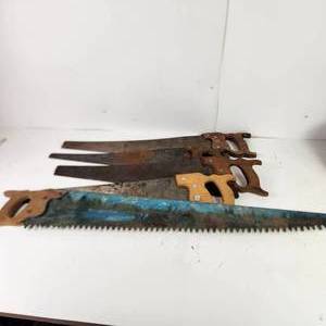 lot 58 image: Lot Of Five Vintage Hand Saws Good Condition
