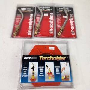 lot 70 image: Goss Torcholder Part MP-100 And Three Target Torch Air-Acetylene NEW Slight Damage To A Few Packages