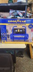 lot 89 image: NEW Goodyear 2 Gal Oil Free Air Compressor Very QUIET