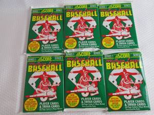 lot 88 image: 6 1991 Score Baseball Series 1 Pack...