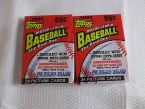 lot 358 image: 2- 1991 Topps Baseball 34 ct Packs...