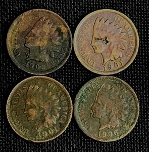 lot 48 image: Four Indian Head Pennies 1901, 1901, 1903, and 1906