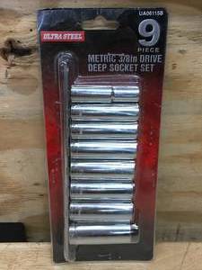 lot 48 image: Ultra Steel 9 Piece Metric 38 Drive Deep Socket Set Model # UA06115B