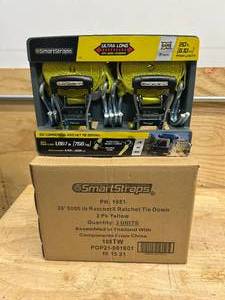 lot 37 image: SMARTSTRAPS Case of 3 Packs of- Commercial-Grade RatchetX J-Hook Tie-Downs, 14ft. x 1 12in., 2 Pack, 5,000-Lb. Breaking Strength (2 straps per pack)