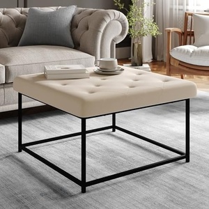 lot 6 image: Flash Furniture 30 Square LeatherSoft Tufted Ottoman with Metal Frame Beige LeatherSoftBlack Frame