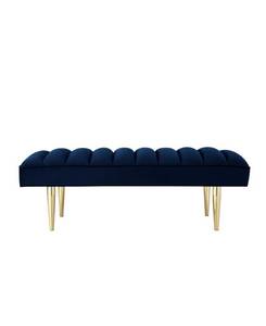 lot 7 image: Nicole Miller Raul Velvet Tufted Bench with Tapered Metal Legs