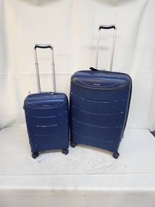 lot 39 image: Set of 2 Blue Carry-On and Checked Luggage Suitcases