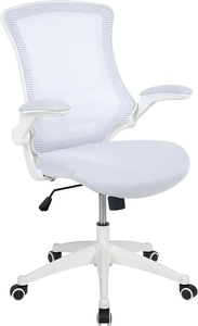 lot 47 image: Mid-Back White Mesh Swivel Ergonomic Task Office Chair with White Frame and Flip-up Arms