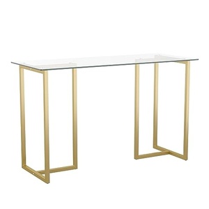 lot 48 image: Martha Stewart Eli Home Office Glass Top Desk with Polished Brass Metal Frame