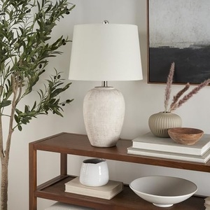 lot 58 image: Nourison 23 Unglazed Ceramic Jar Table Lamp