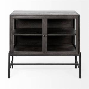lot 83 image: Arelius Black Wood and Iron Two Door Accent Cabinet