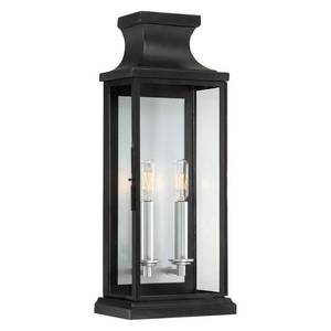 lot 88 image: Brooke 8.24 in. W X 20 in. H 2-Light Black Hardwired Outdoor Wall Lantern Sconce with Clear Glass