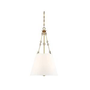 lot 28 image: Austin 18 in. W X 32.25 in. H 4-Light Warm Brass Shaded Pendant Light with White Fabric Shade