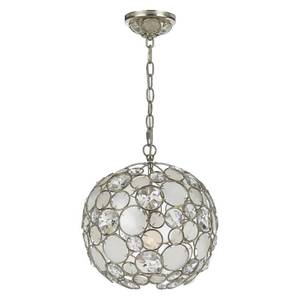 lot 52 image: Crystorama Palla Collection Antique Silver Pendant Light Fixture - 13 x 14