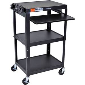lot 120 image: Luxor AVJ42KB Adjustable Height Steel Cart with Pullout Keyboard Tray, Black