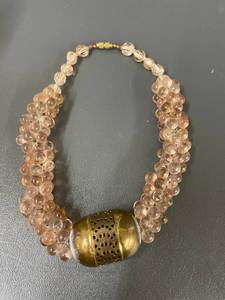 lot 2B image: Vintage Brass Beaded Necklace with Large Ornate Centerpiece