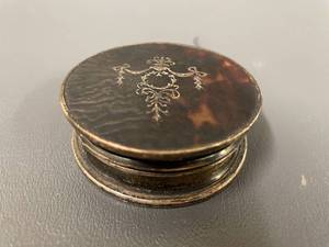 lot 3B image: Genuine Antique Tortoiseshell and English Sterling Silver Container