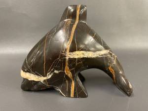lot 5B image: Black Marble Dolphin Sculpture with Natural Veining Art Collectible