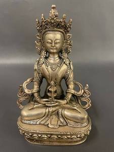 lot 9B image: Exquisite Bronze  Silverplate Buddha Statue Detailed Craftsmanship Spiritual Decor Piece
