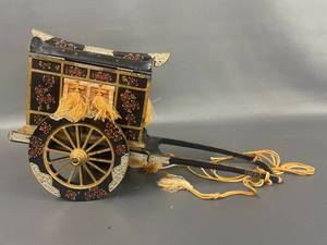 lot 10B image: Vintage Swan Japan Japanese Rickshaw Carriage Music Box with Ornate Design (not working)