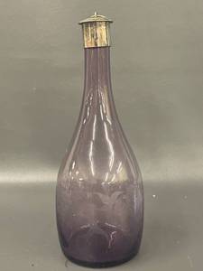lot 11B image: Vintage Etched Amethyst Glass Decanter with Silver Plated Stopper
