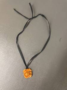 lot 14B image: Vintage Carved Orange Rose Pendant Necklace on Black Ribbon
