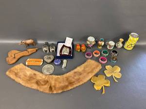 lot 17B image: Vintage Decorative Collectibles lot Carvings, Cloisonn, Kitchenware & More