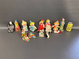 lot 22B image: Assorted Clown Figurine Collection - Enesco, etc Vibrant Vintage Doll Lot