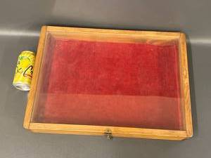 lot 24B image: Vintage Wooden Display Case with Glass Top Red Lining