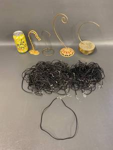 lot 26B image: Lot of Gold Display Holders and Necklace Cords for Jewelry Craft