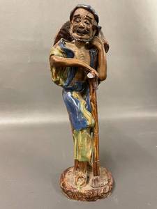 lot 2C image: Antique Shiwan Pottery Deity Figure Handcrafted Ceramic