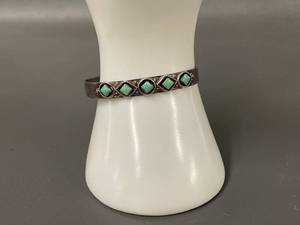 lot 3 image: Vintage Southwest Sterling Silver Turquoise Cuff Bracelet Hallmarked F.C.